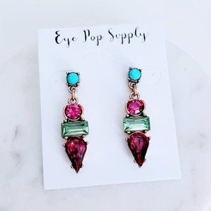 Multi Color pink green long statement earrings